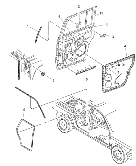 2000 Dodge Durango Door, Rear Weatherstrip & Seals Diagram