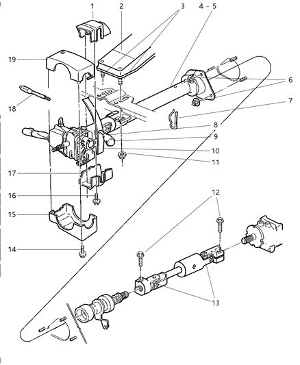 2000 Dodge Ram 3500 Column, Steering, Upper And Lower Diagram