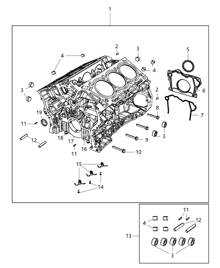 2016 Chrysler Town & Country Engine Cylinder Block And Hardware Diagram
