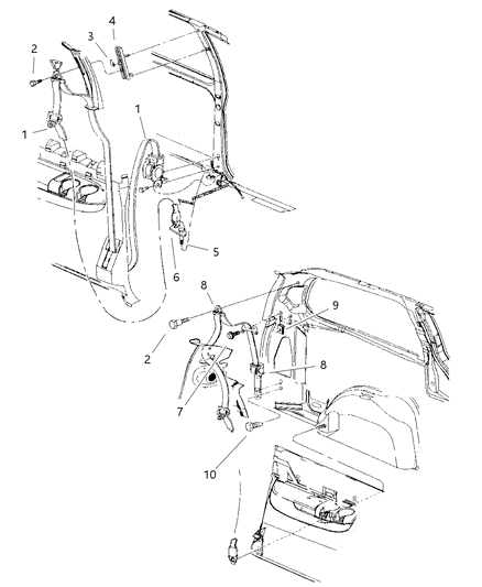 1997 Dodge Caravan Belts - Rear Outer - Left 2 And 3 Passenger Diagram