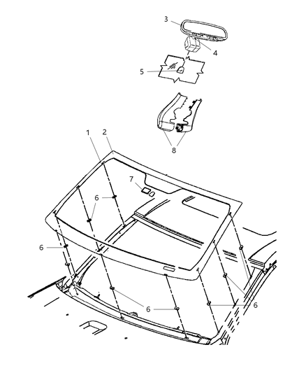 2012 Jeep Grand Cherokee Glass, Windshield Hardware And Interior Mirror Diagram