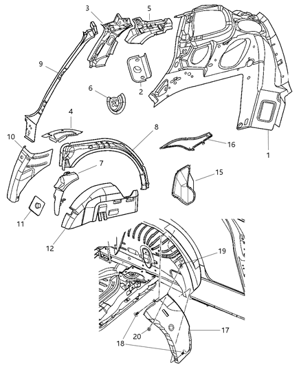 2001 Chrysler PT Cruiser Shield-WHEELHOUSE Diagram for 5027679AB