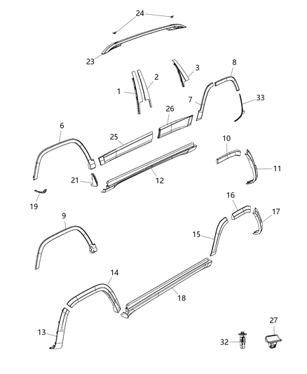 2017 Jeep Cherokee Rail-Roof Rack Diagram for 68102997AG