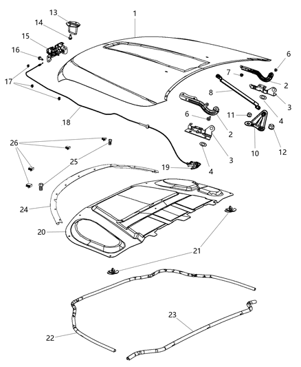 2013 Dodge Durango Hood & Related Parts Diagram