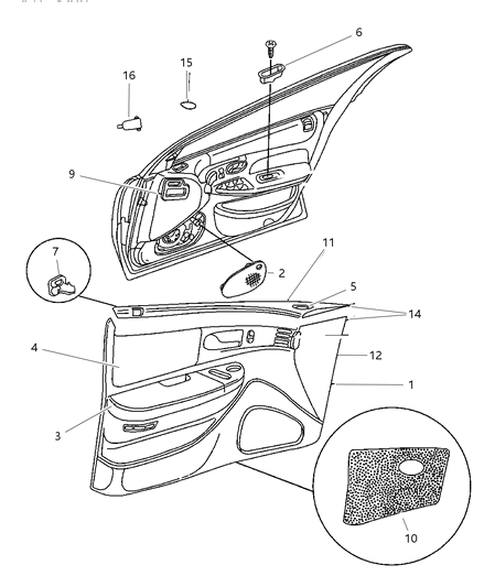 1997 Chrysler Concorde Door Panels - Front Diagram