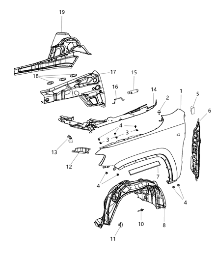 2018 Jeep Grand Cherokee SILENCER-WHEELHOUSE Inner Diagram for 68188246AF