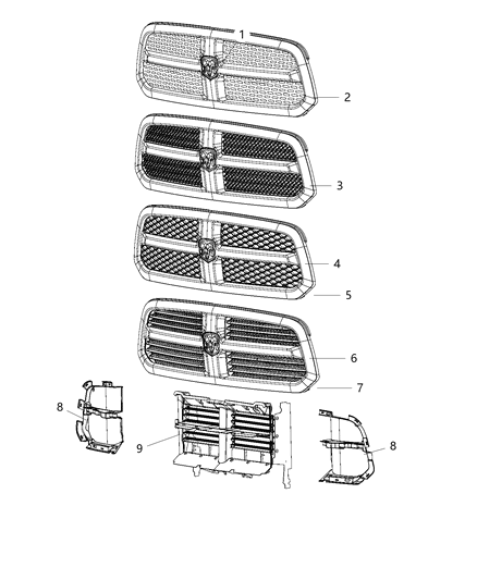 2014 Ram 1500 Grille-Active Shutter Diagram for 68227984AA