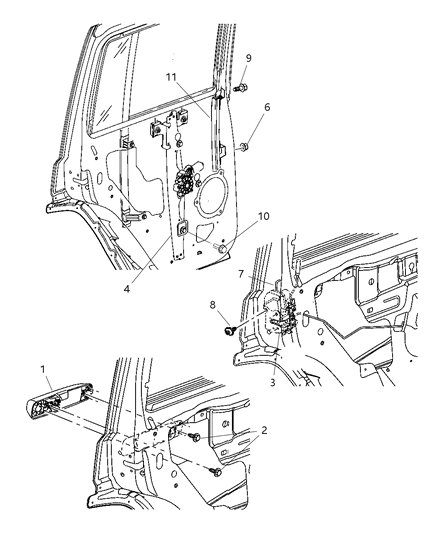 2008 Jeep Commander Rear Door - Hardware Components Diagram