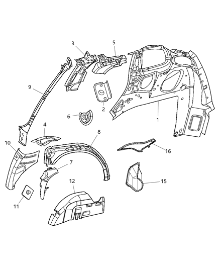 2002 Chrysler PT Cruiser Quarter Panel Diagram