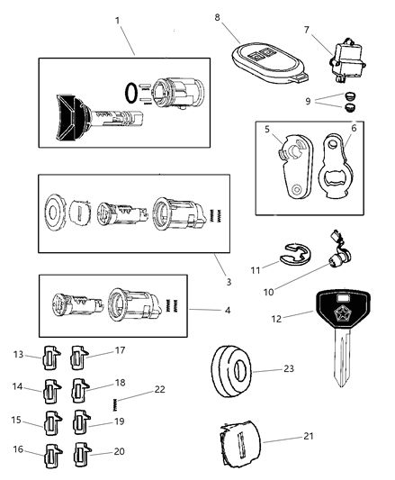 2001 Jeep Cherokee Lock Cylinders & Keys Diagram