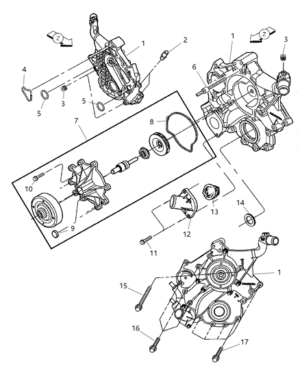 2006 Dodge Dakota Water Pump Diagram for 53022189AA