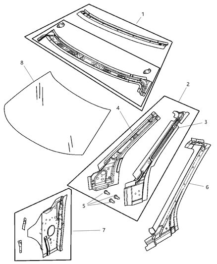 2003 Chrysler Sebring Frame - Windshield, Header And Side Diagram