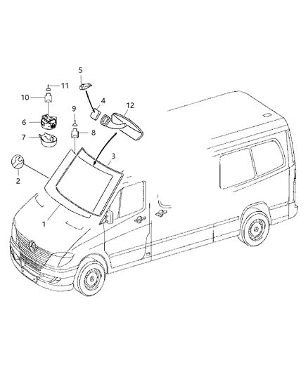 2009 Dodge Sprinter 2500 Windshield, Passenger Van Diagram