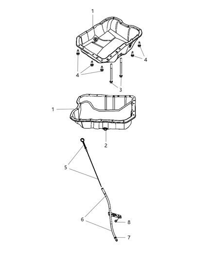 2010 Chrysler Sebring Engine Oil Pan & Engine Oil Level Indicator & Related Parts Diagram 1