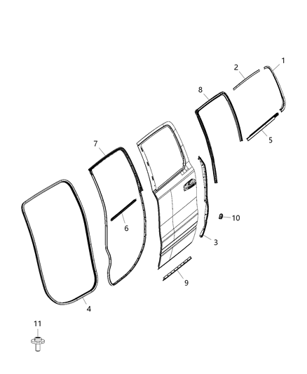 2019 Ram 1500 WEATHERSTRIP-Rear Door Belt Outer Diagram for 68285877AB