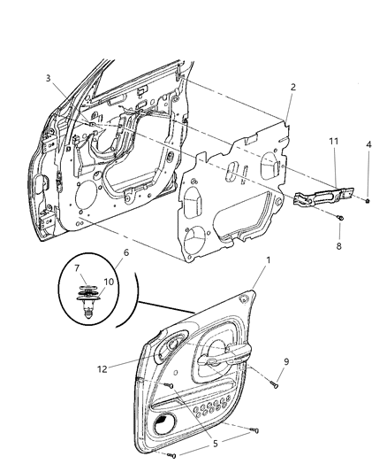 2008 Chrysler PT Cruiser Panel-Door Trim Front Diagram for 1JJ721KAAA