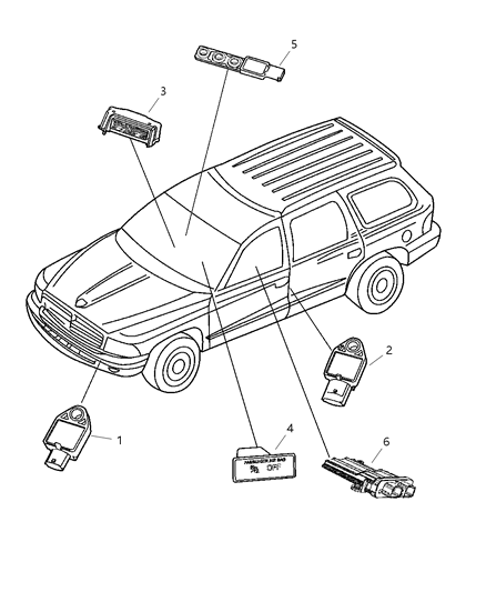 2005 Dodge Durango Air Bag Modules & Sensors Diagram