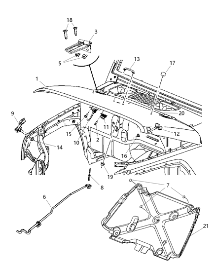 2011 Jeep Wrangler Hood & Related Parts Diagram