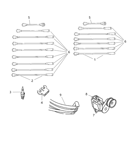 1997 Dodge Ram Van Spark Plugs, Cables & Coils Diagram