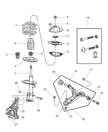 2005 Chrysler Town & Country Suspension - Front Diagram