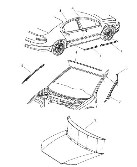 1998 Chrysler Concorde Mouldings Diagram