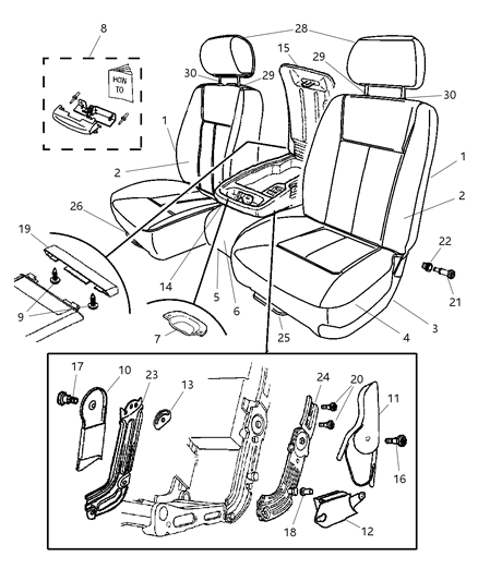 2005 Dodge Dakota Front, Leather Diagram