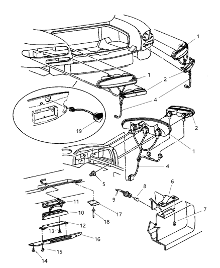 1997 Dodge Viper Lamps & Wiring - Rear Diagram