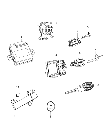 2018 Ram 3500 Cab Chassis Receiver Modules, Keys & Key Fob Diagram