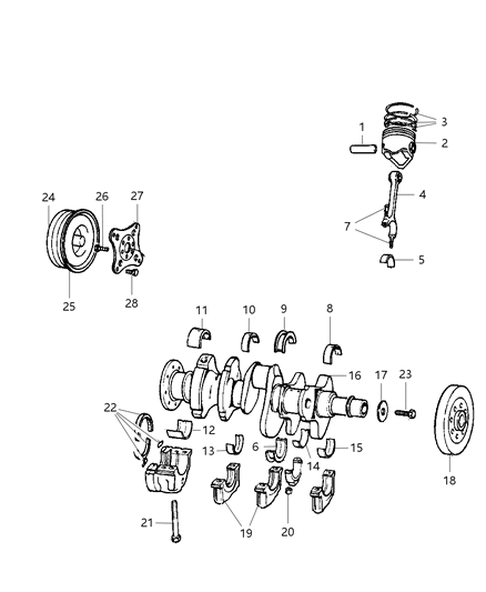 2002 Dodge Ram Van Crankshaft , Piston & Torque Converter Diagram 1