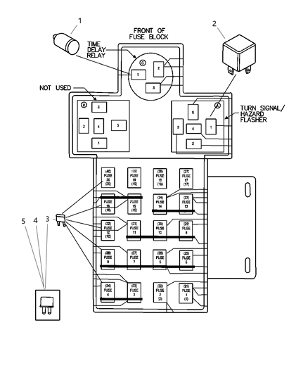 2002 Dodge Viper Fuse Block, Front Diagram