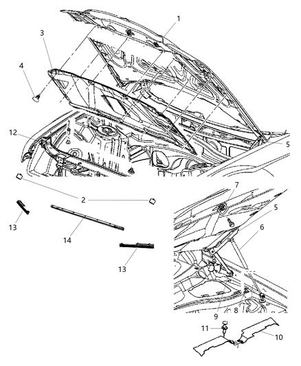 2011 Dodge Charger Hood Contains Prop Stud Hinge Diagram for 55113550AD