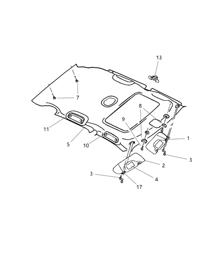 2004 Chrysler PT Cruiser Headliner Diagram for XL91MF1AA