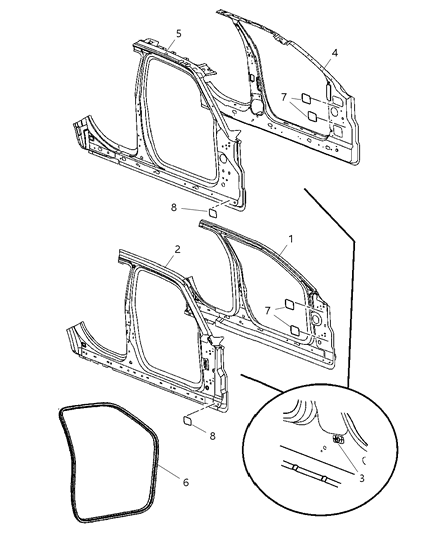 2005 Dodge Magnum Panel-Body Side Aperture Front Diagram for 5139156AA