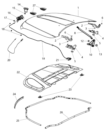 2014 Jeep Grand Cherokee Hood & Related Parts Diagram