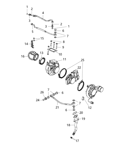 2013 Ram 3500 Pickup Turbocharger & Oil Lines / Hoses Diagram