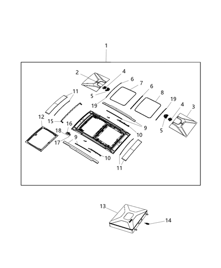 2015 Jeep Renegade SEALFRONT-SUNROOF Glass Diagram for 68277596AA