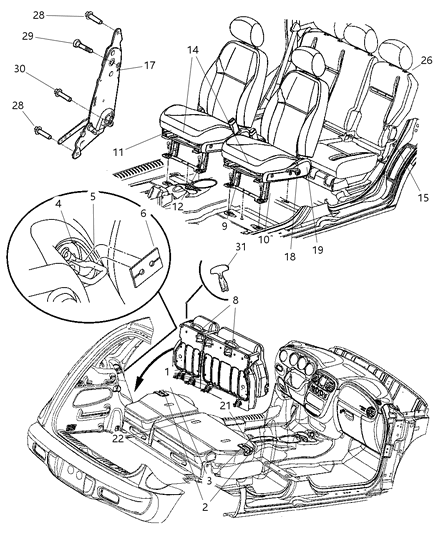 2001 Chrysler PT Cruiser Recliners & Adjusters Diagram