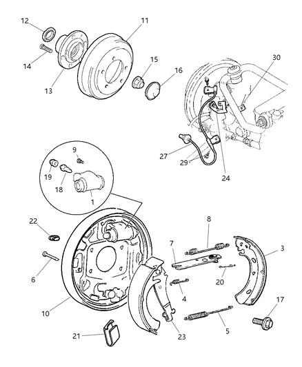 1999 Chrysler Cirrus Brakes, Rear Drum Diagram