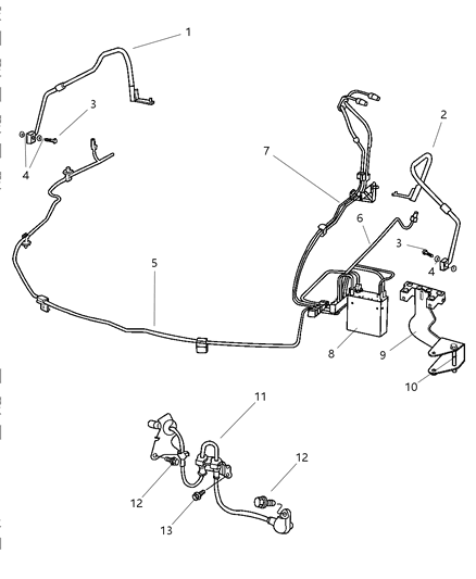 2002 Chrysler 300M Front Brake Lines & Hoses Diagram