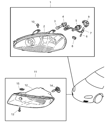 2004 Dodge Stratus Fog Lamp Housing Diagram for MR957885