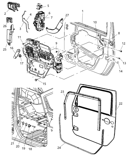 2007 Jeep Wrangler Full Front Door, Handles & Latches Diagram