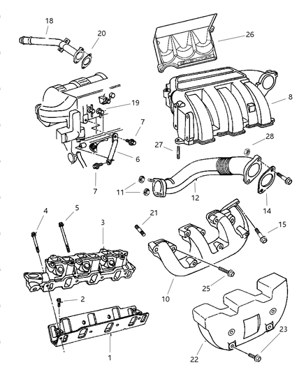 1997 Dodge Caravan Manifolds - Intake & Exhaust Diagram 3