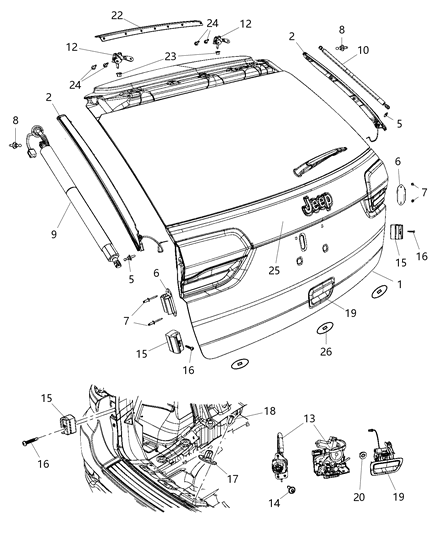 2021 Jeep Grand Cherokee Liftgate Gas Cylinder Prop Gas Diagram for 68165052AF