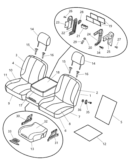 2007 Dodge Ram 3500 Pickup Front, Leather, Split Bench Diagram