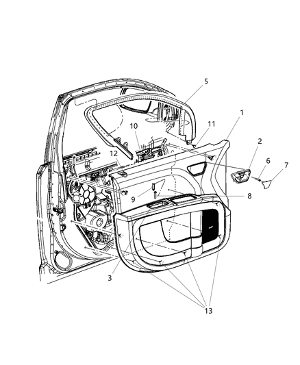 2012 Dodge Journey Panel-Front Door Trim Diagram for 1QF211X9AE