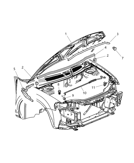 2005 Chrysler Sebring Hood Diagram