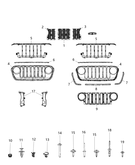 2019 Jeep Wrangler Grille-Texture Diagram for 6DF51RXFAC