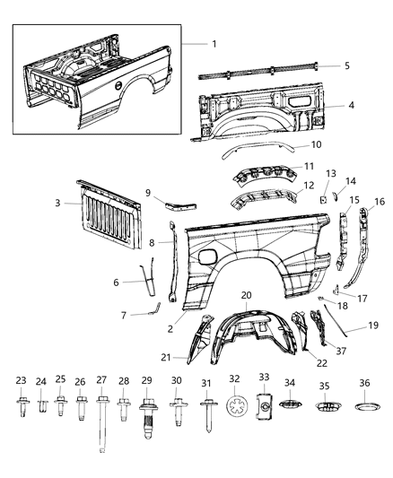 2020 Ram 1500 Box Side Inner Diagram for 68353731AB