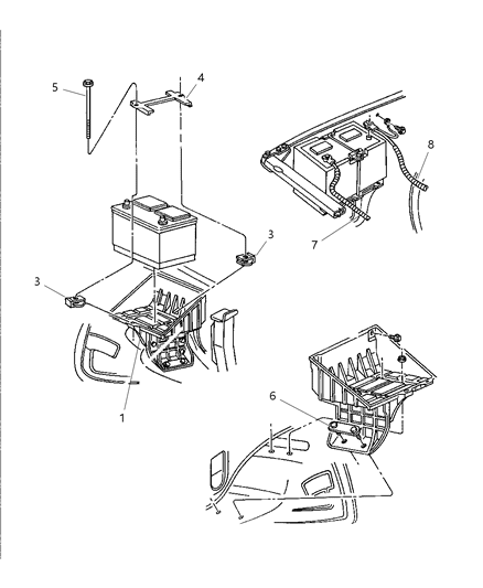 1998 Dodge Ram 2500 Quad & Club Cab Battery Tray & Cables Diagram