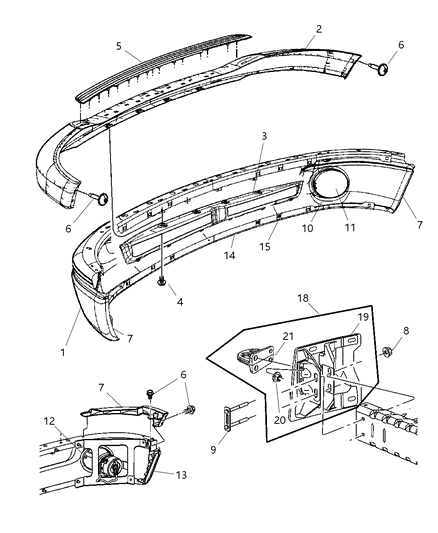 2007 Dodge Ram 3500 Front Bumper, Bright Diagram